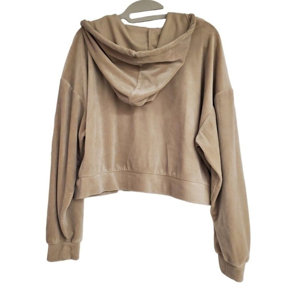 Women's Forever 21 Beige Cropped Velour Zip Hoodie Sweatshirt | Size 1X - Picture 3 of 7